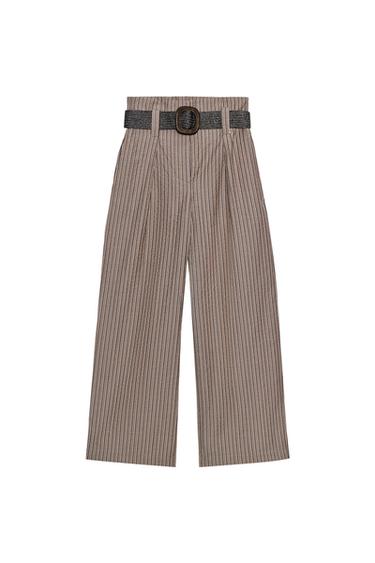 PANTALONS DE RATLLES AMB CINTURÓ - Marró de Zara
