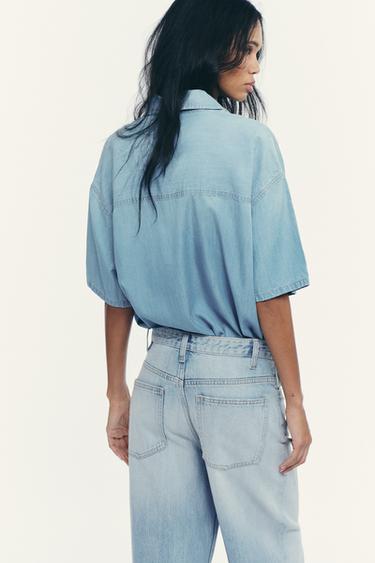 CHEMISE COURTE EN JEAN TRF - Bleu clair de Zara - Image 4