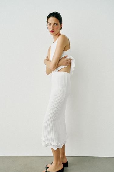 JUPE MI-LONGUE EN MAILLE DOUBLE ÉPAISSEUR - Blanc de Zara - Image 3