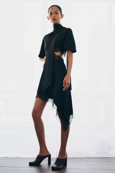 VESTIDO SATINADO ENCAJE ZW COLLECTION - Negro de Zara