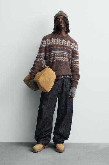 GEOMETRIC TEXTURED JACQUARD JUMPER - Brown by Zara