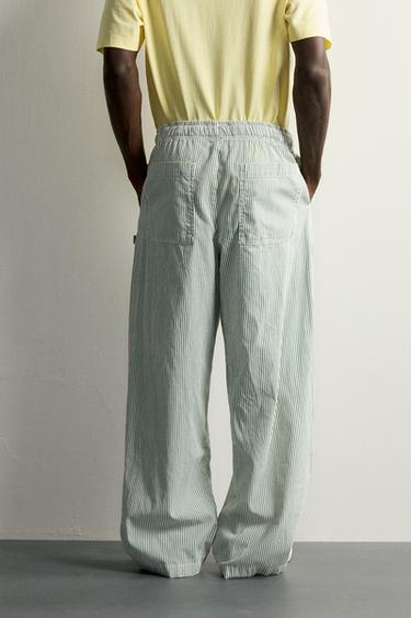 PANTALON BAGGY À RAYURES - Vert de Zara - Image 2