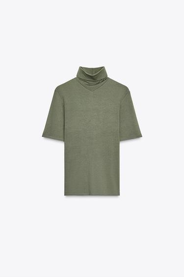Zara MOCK NECK T-SHIRT - Khaki