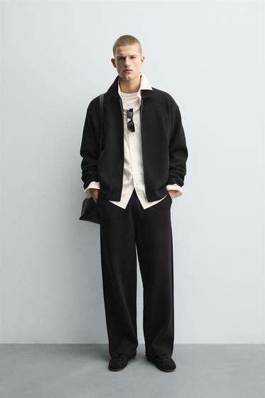 Zara KNIT WIDE FIT PANTS - Black