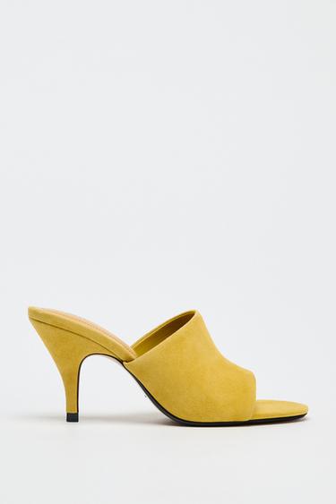 LEATHER HEELED MULES - Mustard by Zara