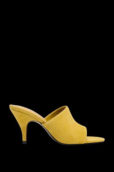 Zara LEATHER HEELED MULES - Mustard - Image 0