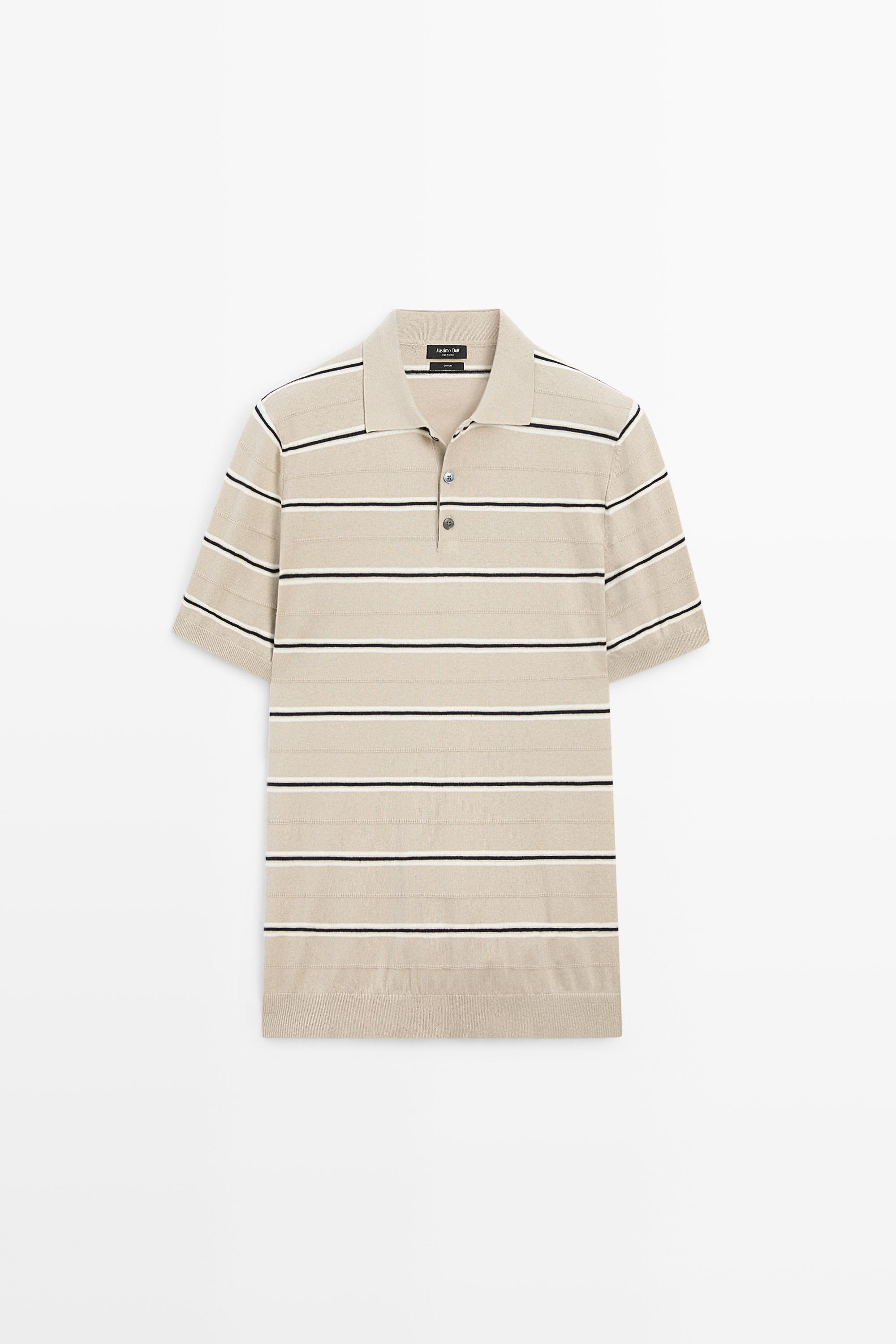 100% Cotton Striped Knit Polo Shirt
