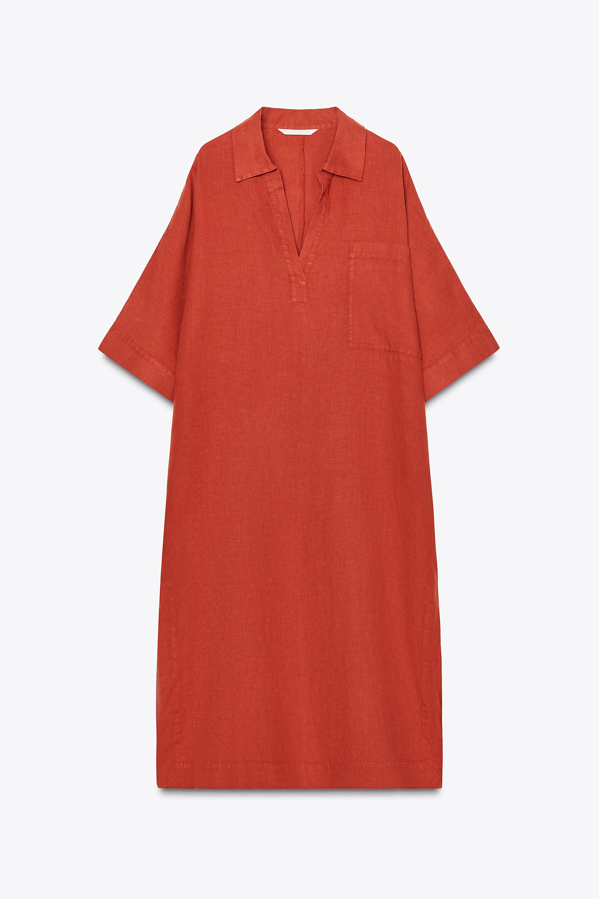 【ZARA】100%リネン製のチュニックワンピース 2731/078/701 リネン100% チュニックワンピース ZW COLLECTION - エクリュ