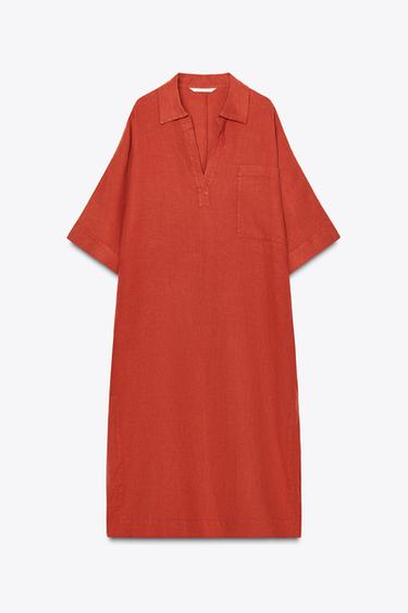 VESTIDO TÚNICA 100% LINO ZW COLLECTION - Teja de Zara