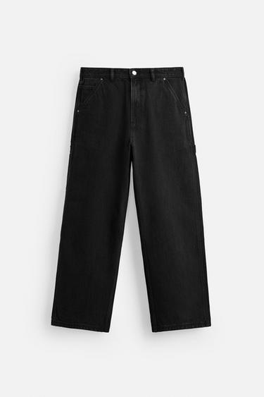 RELAXED FIT CARPENTER JEANS - Black by Zara