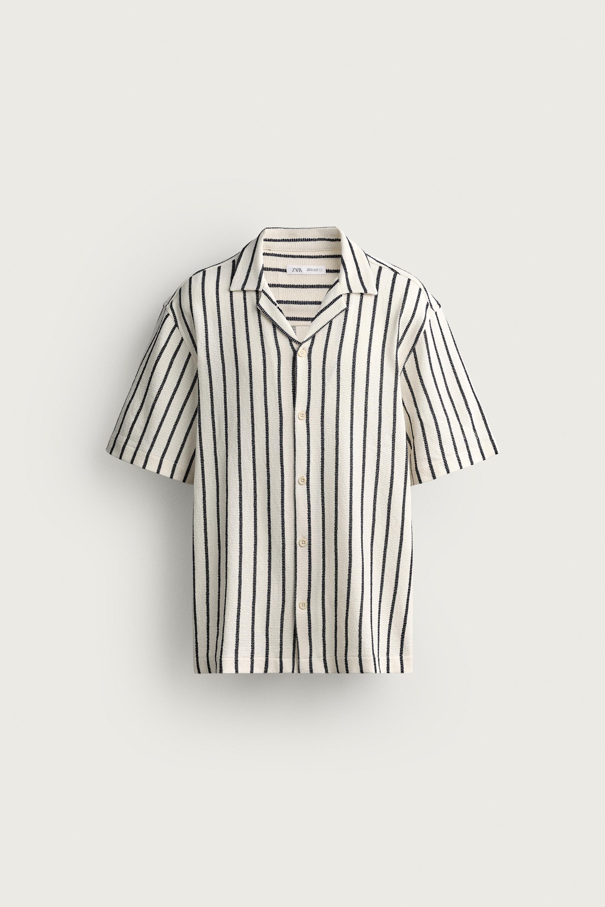 TEXTURED WEAVE SHIRT — Ecru / Black