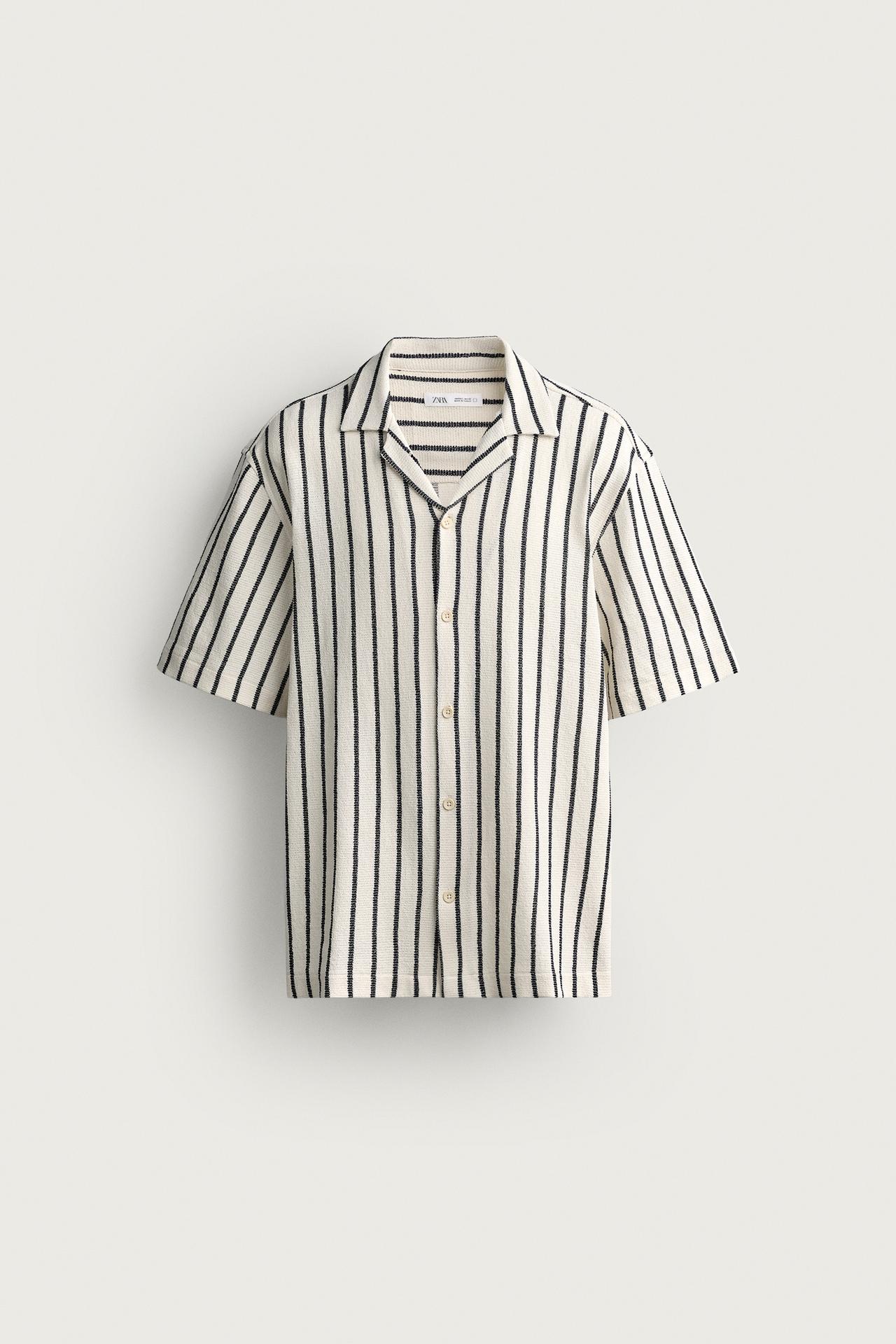 TEXTURED WEAVE SHIRT — Ecru / Black