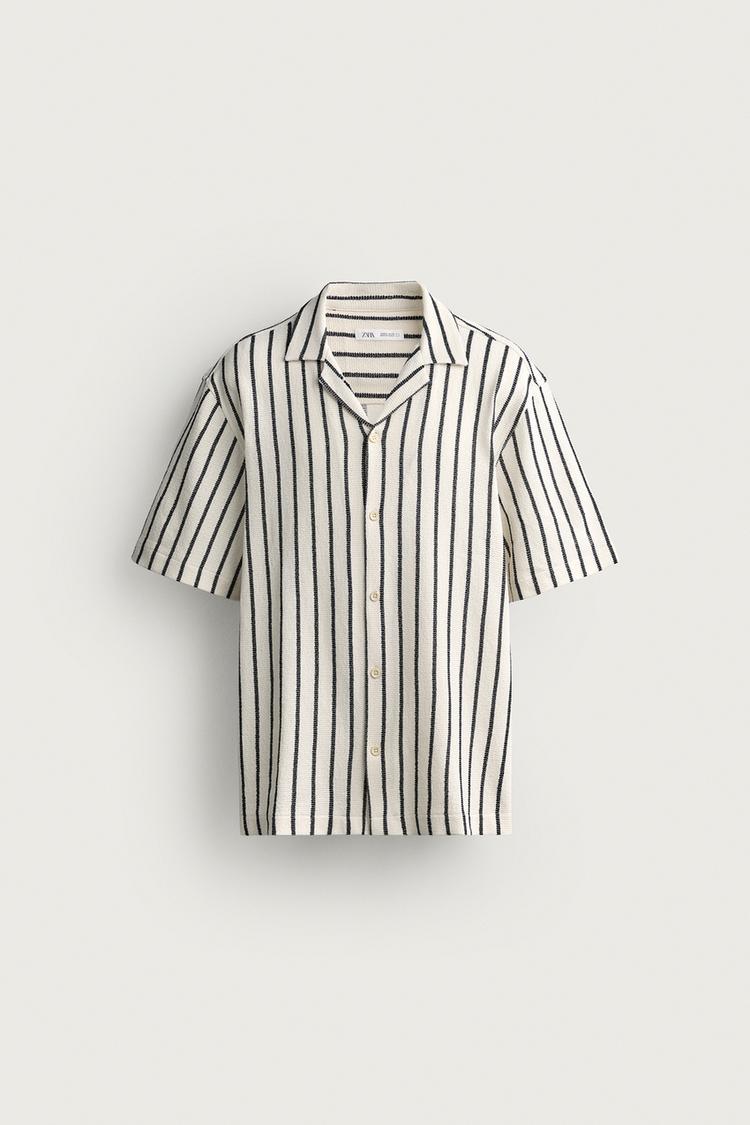TEXTURED WEAVE SHIRT — Ecru / Black