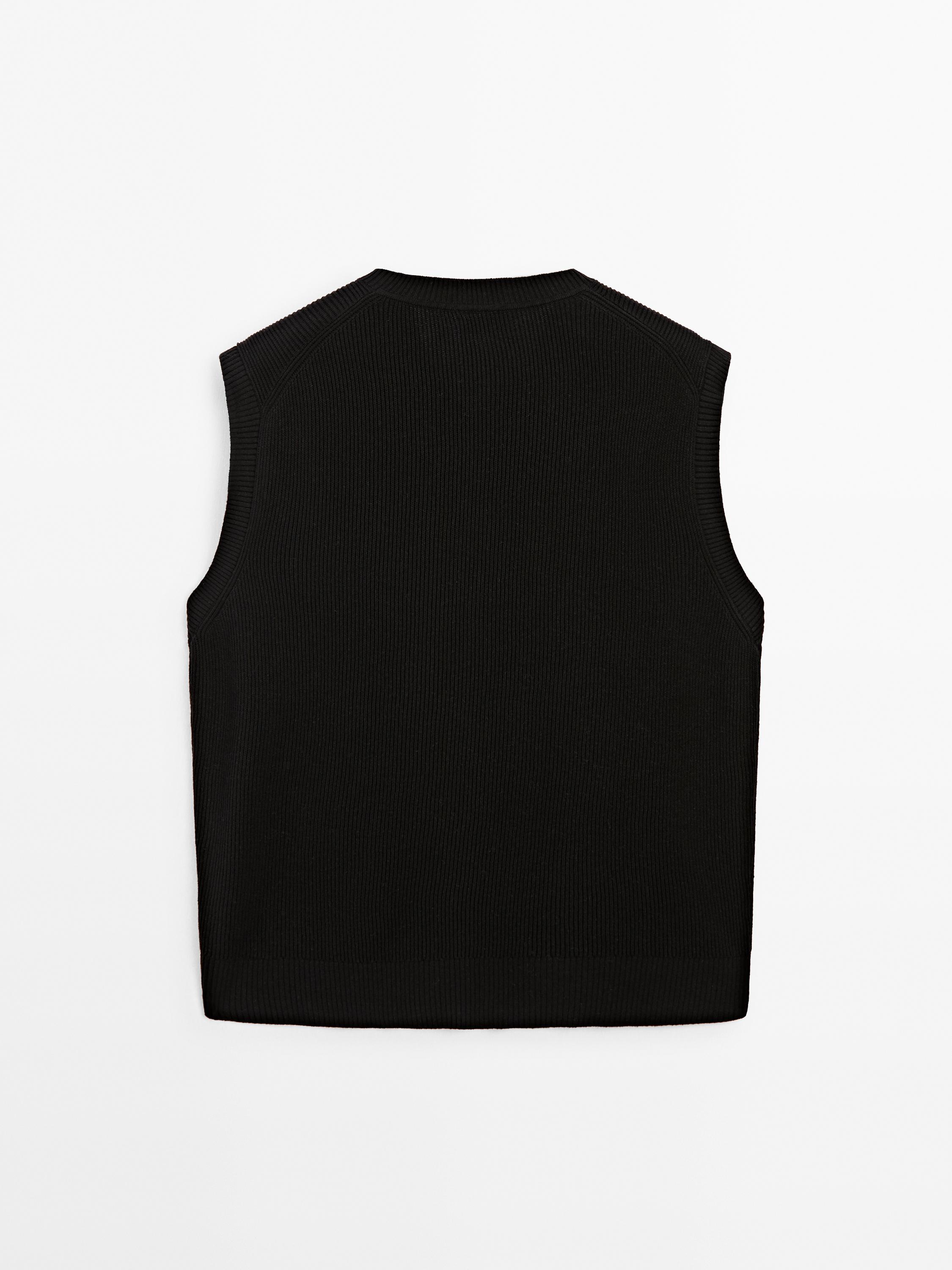 Veste sans manches à col en V lin mélangé