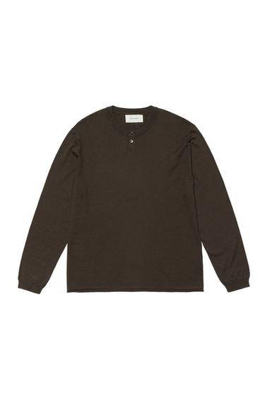 Zara COTTON-CASHMERE BUTTON NECK SWEATER - Chocolate