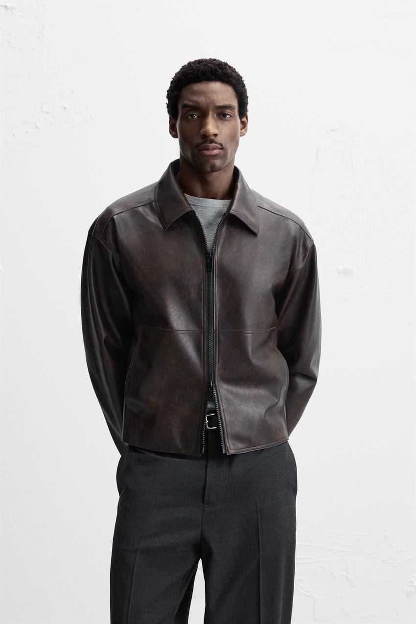 グラデーション フェイクレザー ジャケット - ダークブラウン | ZARA 