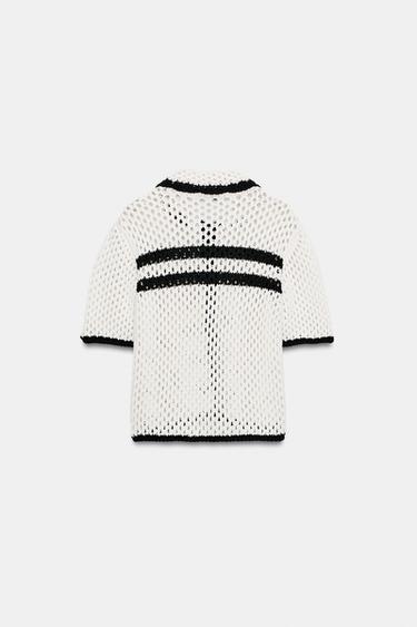 CUTWORK POLO CARDIGAN - Black / White by Zara - Image 4