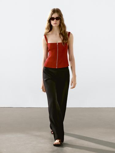Zara Strappy corset top with zip - Brick - Image 0