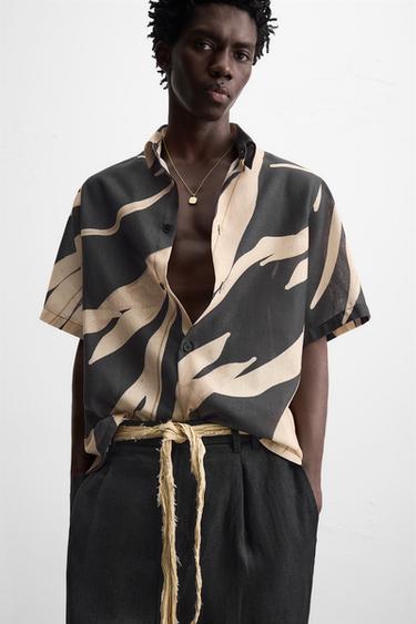 Zara LEAF PRINT SHIRT - Black
