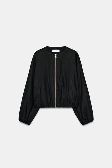Zara LINEN BOMBER JACKET - Black