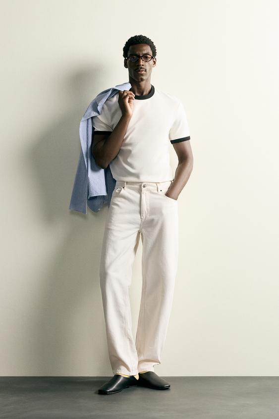 BASIC CONTRAST RIB T-SHIRT - Oyster-white by Zara - Image 0