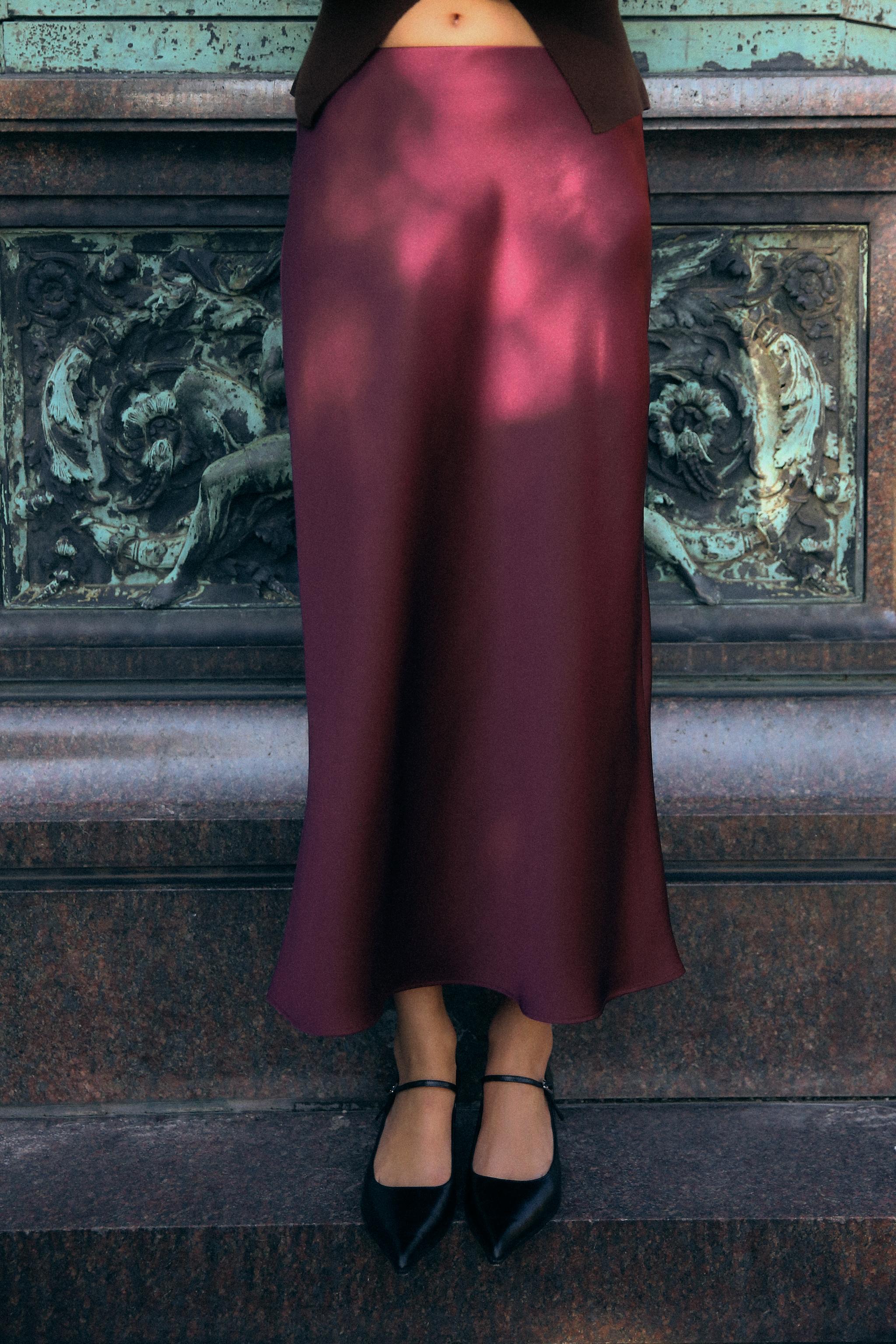 SATIN MIDI SKIRT