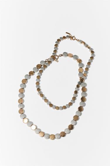 PACK OF 2 MIXED CIRCULAR PIECE NECKLACES - Gold / Silver by Zara