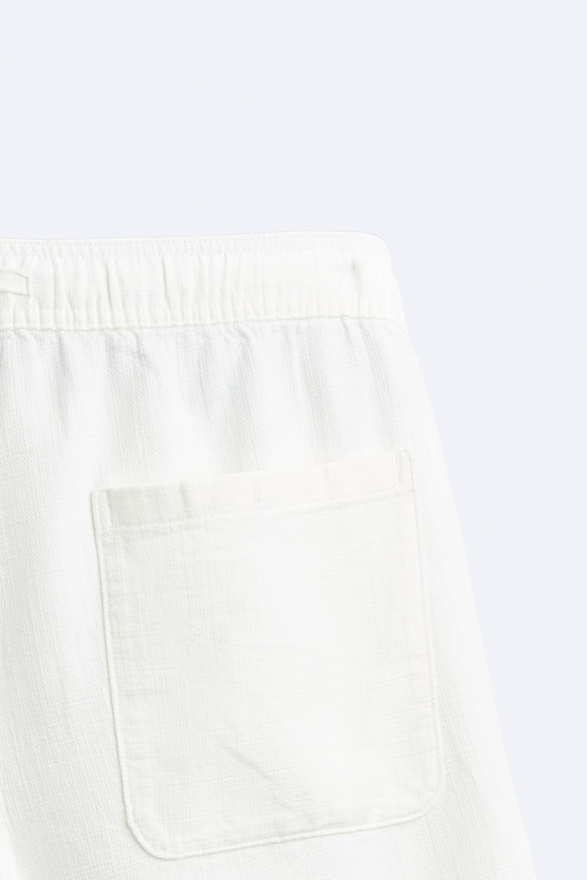 TEXTURED COTTON SHORTS - Oyster-white