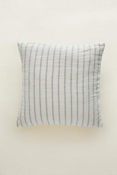 CHILDREN'S STRIPED MUSLIN CUSHION COVER FOR BEDSPREADS - Green / Blue by Zara - Image 5