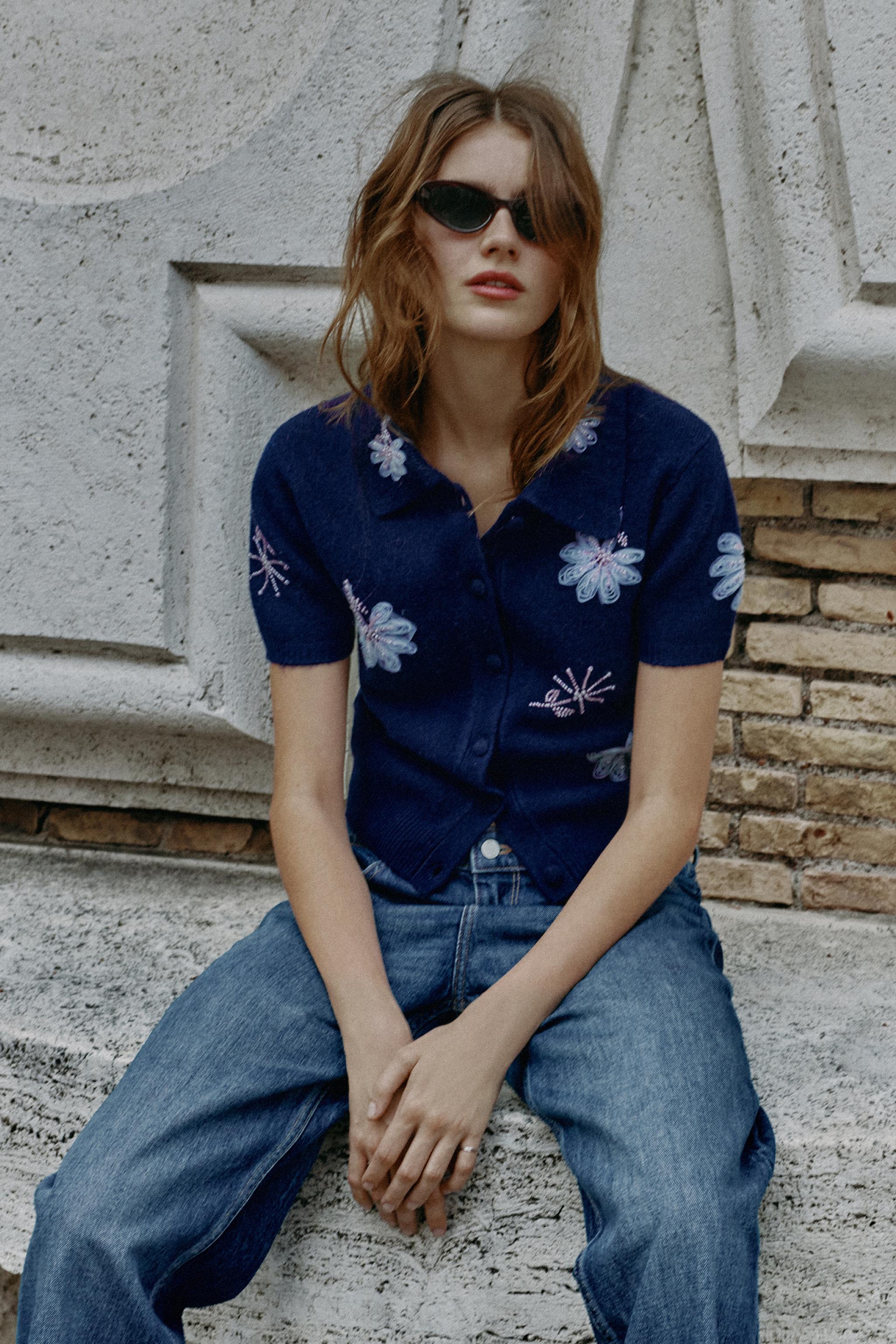 Short Sleeve Beaded Cardigan by Zara