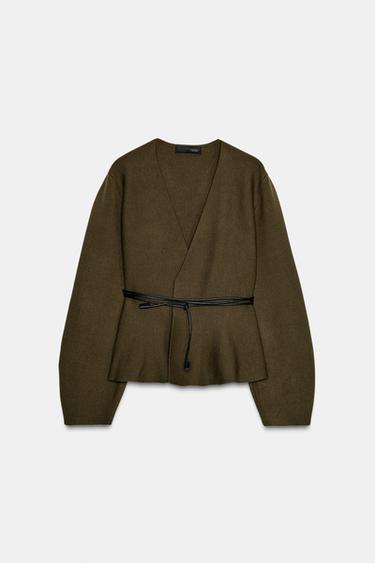 CARDIGAN WITH BELT - Dark khaki by Zara