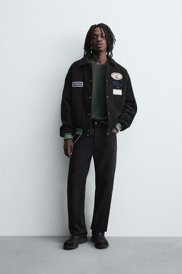 Zara CORDUROY EMBROIDERED PATCH JACKET - Black - Image 0