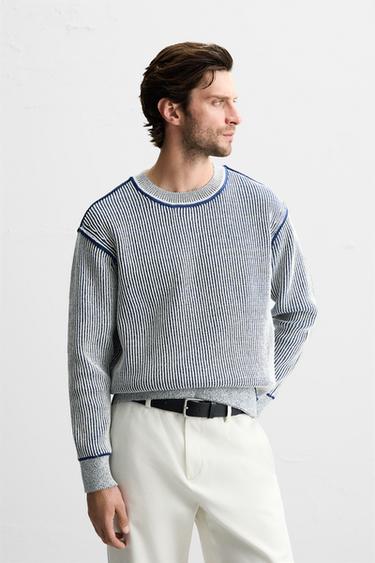 JERSEY CANALÉ CONTRASTE - Azul / Blanco de Zara
