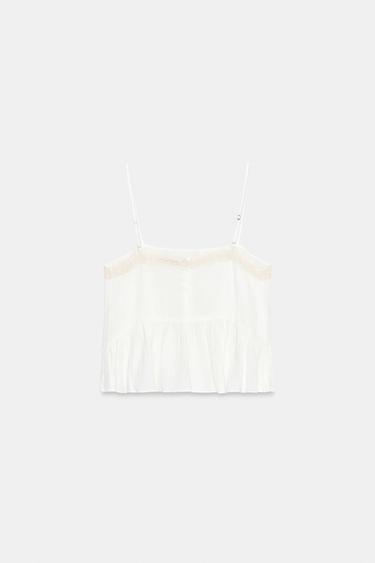 TOP EN GAZE À BRETELLES BRODÉES - Écru de Zara - Image 5