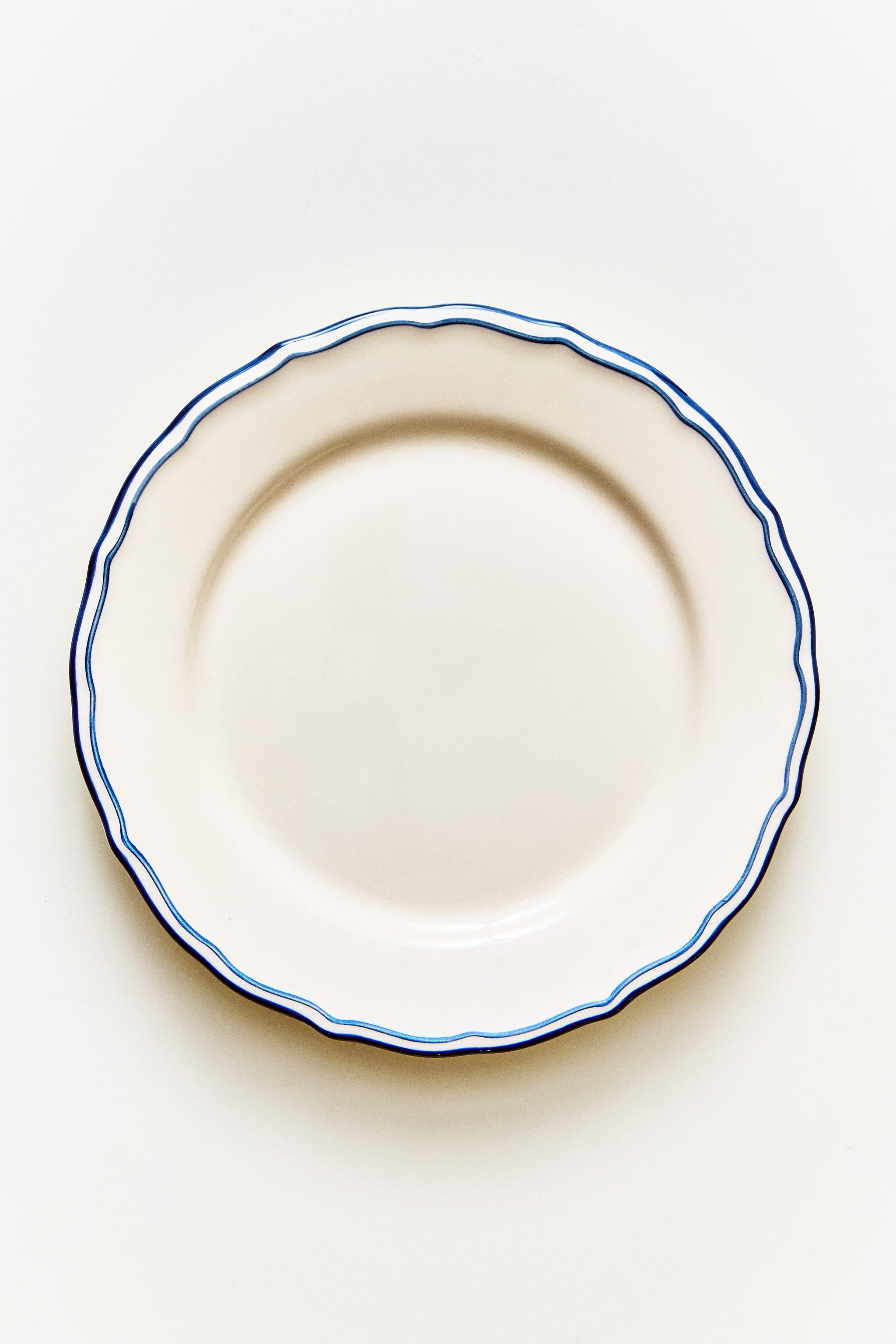 WAVY EARTHENWARE DESSERT PLATE WITH RIM — Blue