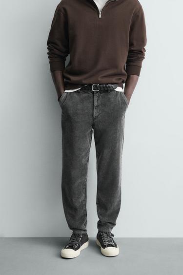 CARROT FIT CORDUROY TROUSERS - Dark grey by Zara
