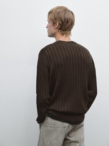 Zara Textured round neck sweater - Brown marl
