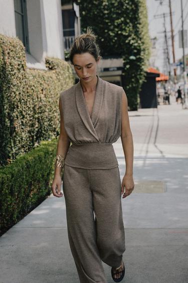 CROSSOVER PIQUÉ TOP - Light brown by Zara - Image 2