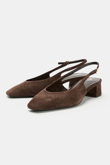 CHAUSSURES OUVERTES À L'ARRIÈRE EN DAIM - Marron de Zara - Image 2