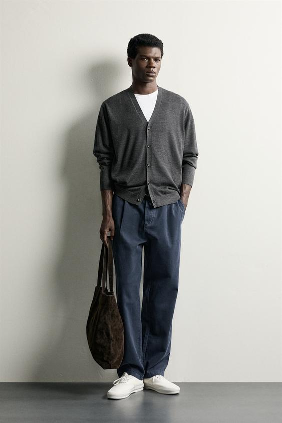 100% WOOL REGULAR-FIT CARDIGAN - Anthracite Grey by Zara - Image 0