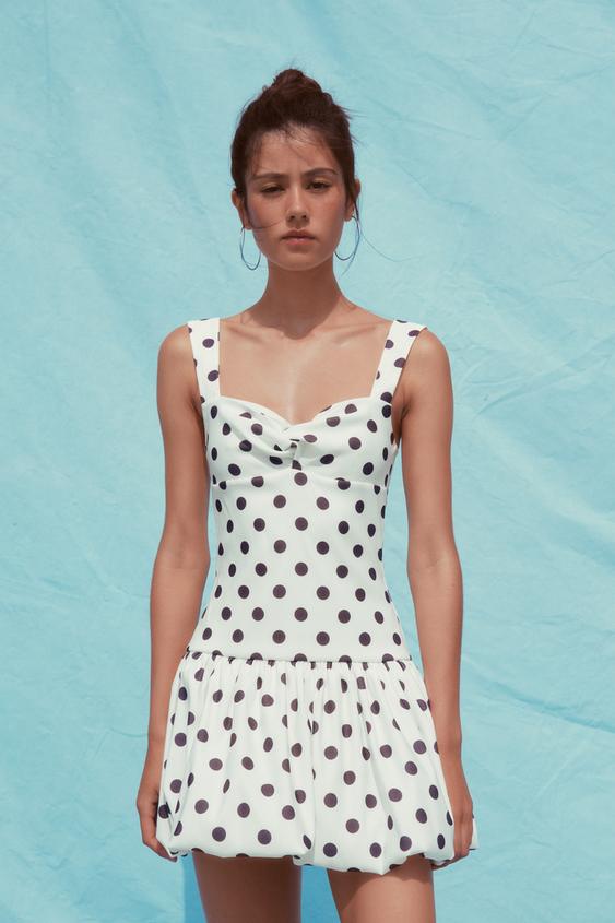 Printed Dress Zara Spotted Dress White Zara Polka Dot Mini Dress Zara  Printed Polka Dot Dress ZARA RARE