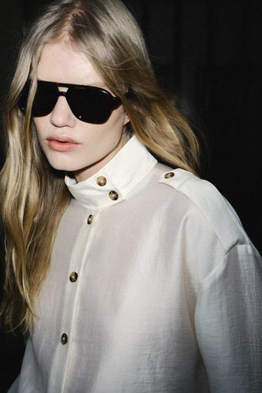 FLOWING HIGH NECK SHIRT - Ecru by Zara - Image 4