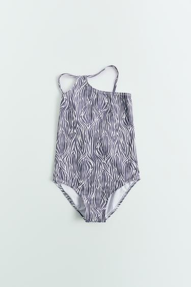 Zara 6-14 YEARS/ ASYMMETRICAL ANIMAL PRINT SWIMSUIT - Anthracite grey