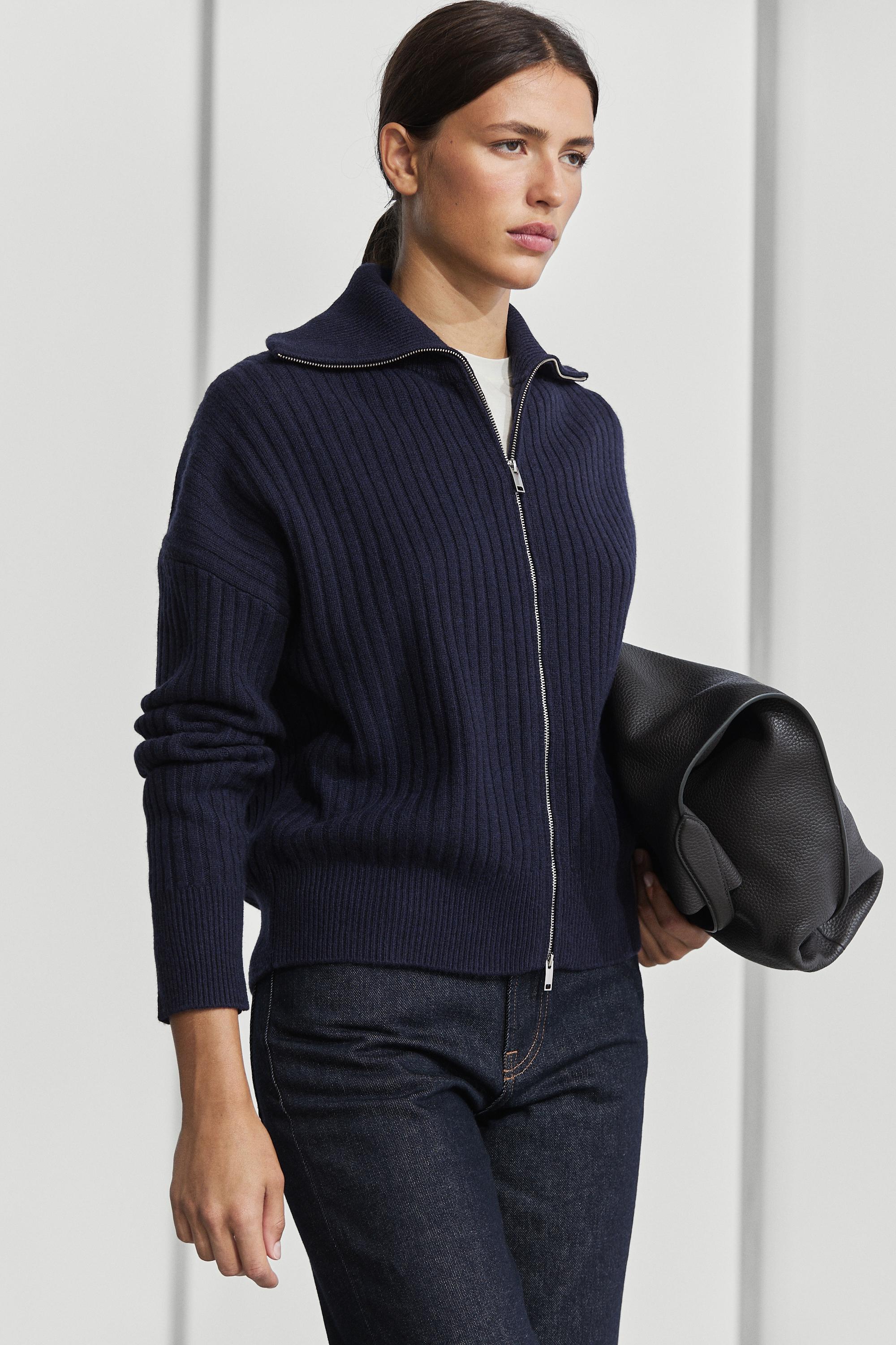 100% wool knit zip-up cardigan