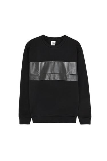 SWEATSHIRT WITH FAUX LEATHER STRIPES