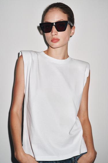 T-SHIRT ÉPAULETTES SANS MANCHES - Blanc de Zara - Image 3