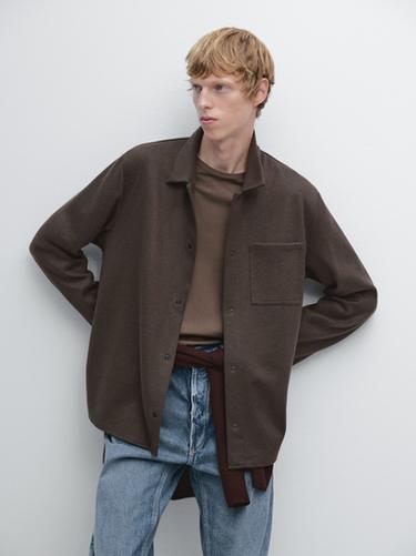 Zara Snap-button overshirt with pocket detail - Brown