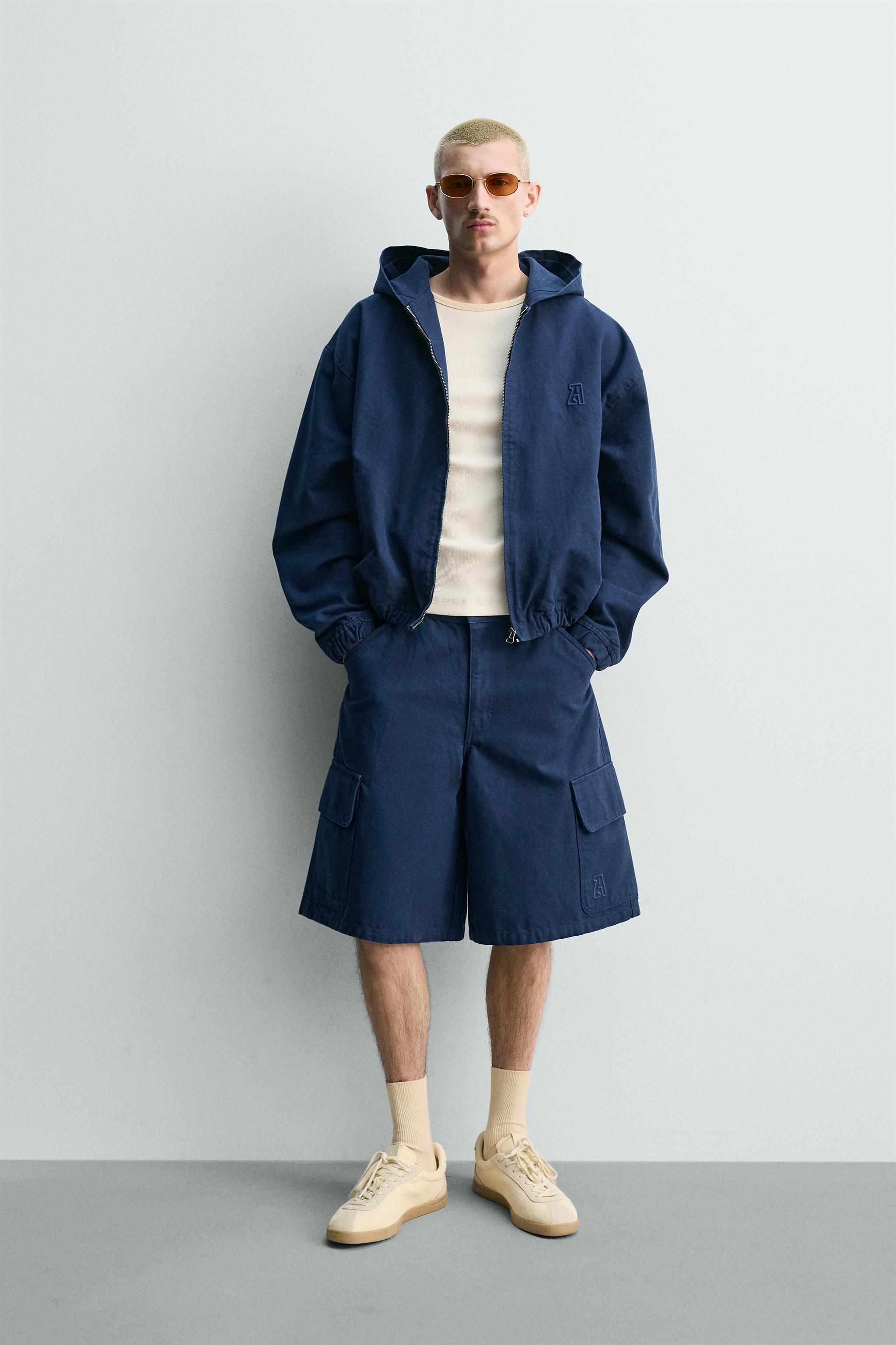 BAGGY FIT CARGO BERMUDA SHORTS WITH PATCH - Blue | ZARA South Africa