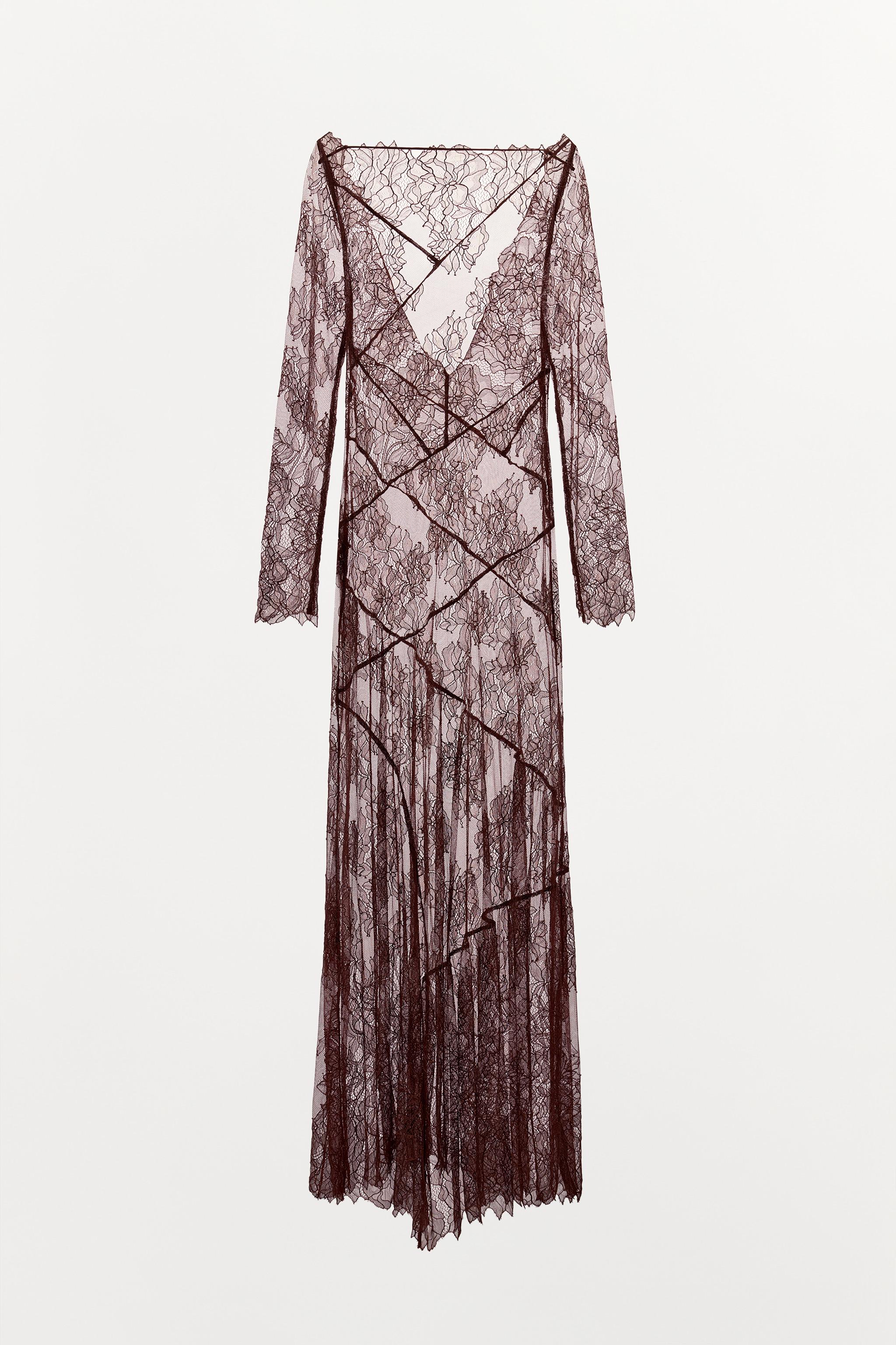 LACE MIDI DRESS - Brown | ZARA United States