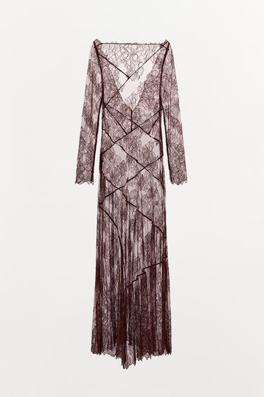 ROBE MI-LONGUE EN DENTELLE - Marron de Zara - Image 7